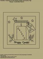 Primitive Stitchery Pattern, " Canning Jar with Grubby Candle and Country Tag!" Hanger / Candle Mat Pattern