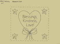 Primitive Stitchery Pattern Heart'n Bows "Blessings, Kindness, Love!"