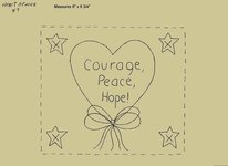 Primitive Stitchery E-Pattern Heart'n Bow "Courage, Peace, Hope!"