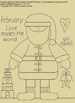 Primitive Stitchery Pattern Santa by Month February, "Love makes the world go round!"