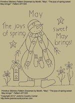 Primitive Stitchery Pattern, Snowman by Month May, "The joys of spring sweet May brings!"