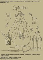 Primitive Stitchery Pattern Snowman by Month, September "Fall is in the air!"