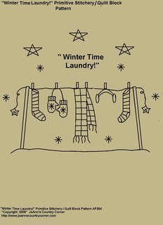 Primitive Stitchery Pattern, "Winter Time Laundry!" Stitchery / Quilt Block Pattern